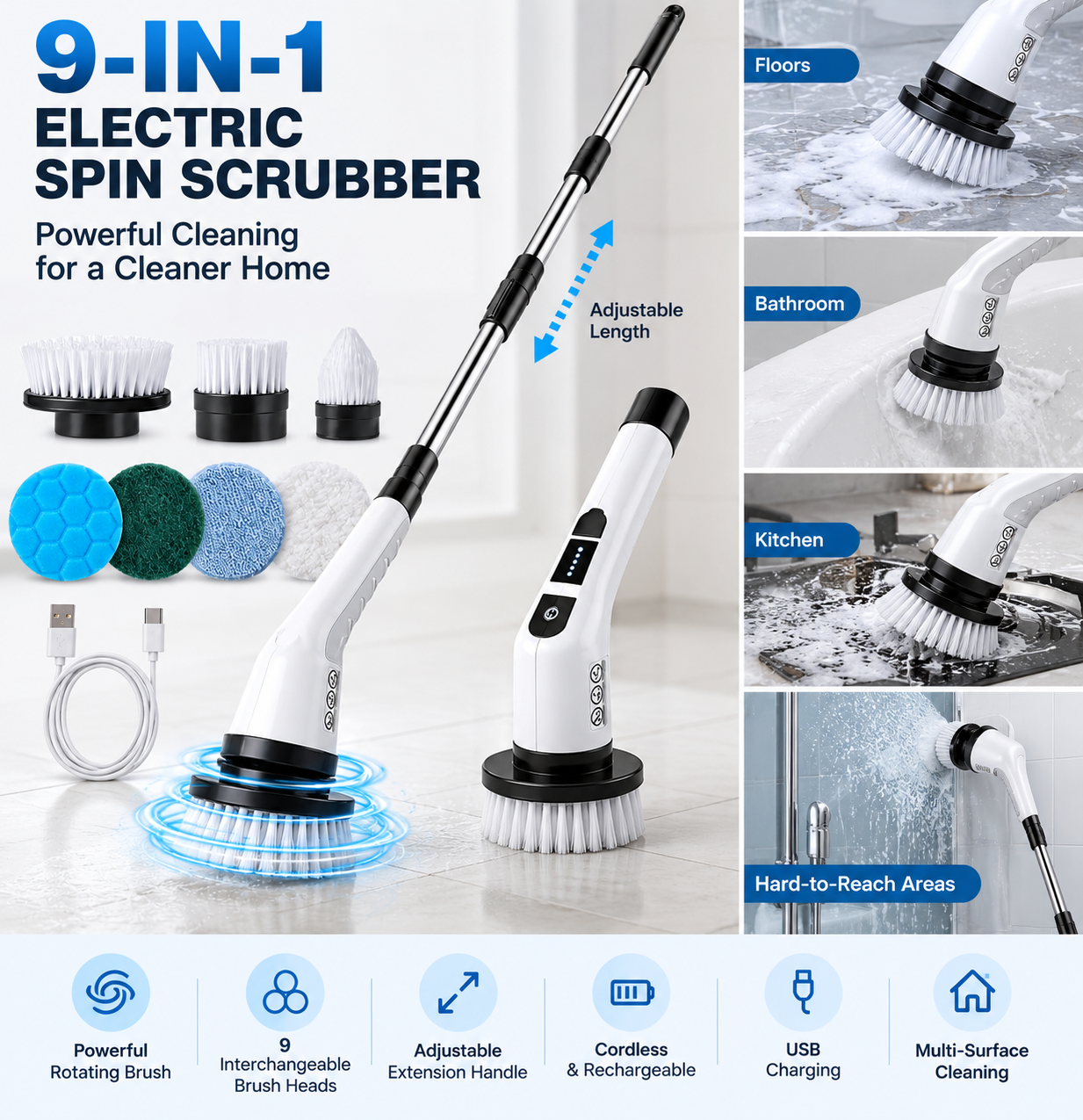 9-in-1 Electric Spin Scrubber Kit