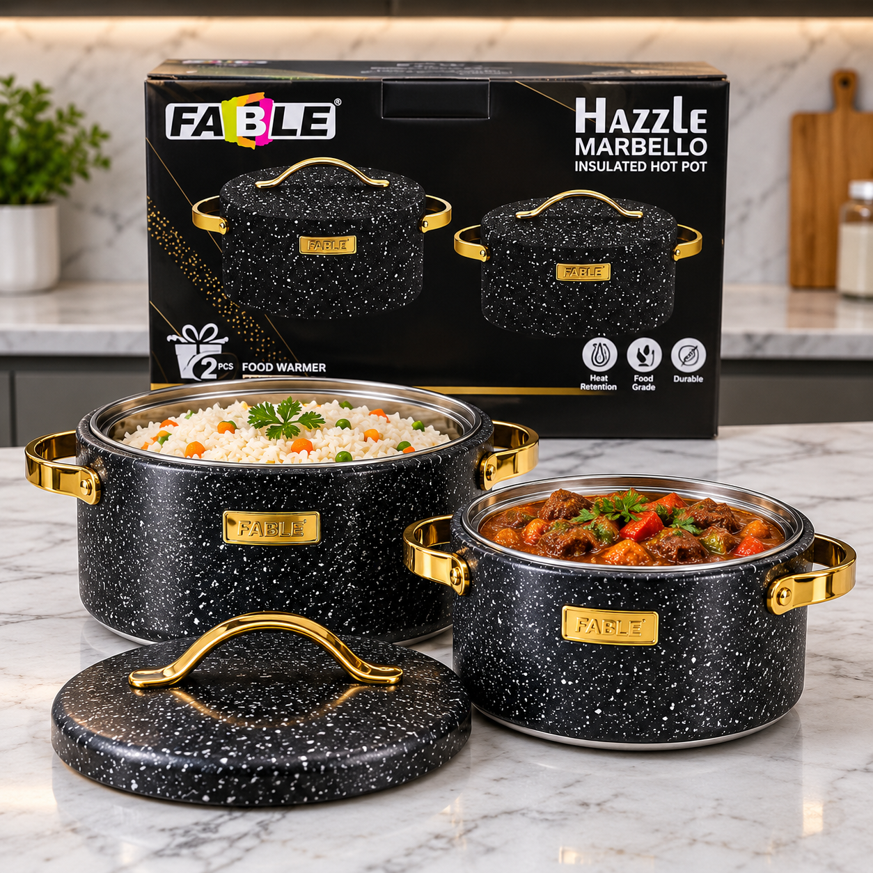 Fable Marble Insulated Food Warmer Set